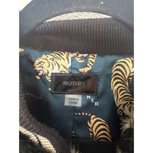 Mother Baseball Faux Fur Snap Jacket Tiger Print Varsity Faux Leather Size XS - Picture 6 of 11